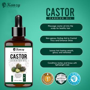Kanzy Castor Oil 50ml – Cold Pressed for Eyelashes, Eyebrows & Hair Growth