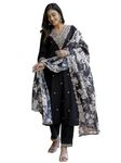 VredeVogel Kurta Set with Dupatta | Embroidered Viscose Rayon Kurta Pant Set for Women | Women's Ethnic Casual Kurti Set (Black_Large)