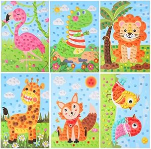 LZHZH 6 PCS - Mosaics Sticker Art Kit for Kids，1260 Pieces Sticky Foam DIY Craft for Boy Girl，Animals Sticker Craft Activities (Age 3+)