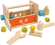 PlanToys Wooden Transforming Robot Tool Box with Wrench, Nuts & Bolts, Wooden Planks, and Shapes| Sustainably Made from Rubberwood and Non-Toxic Paints and Dyes