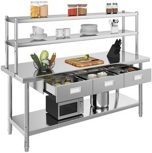 YITAHOME 72"x24" Stainless Steel Work Table with 3 Drawers & Upper Shelf, NSF-Certified Commercial Metal Table with 72"x12" Overshelf, Utility Prep Station