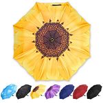 YumSur Automatic Travel Umbrellas - Windproof Lightweight Travel Compact Folding Umbrella Sunflower Design, Reinforced Canopy, for Business and Travels or Summer Wedding Gifts