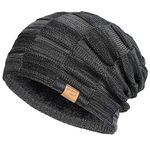 Slouchy Beanie for Men Winter Hats for Guys Cool Beanies Mens Lined Knit Warm Thick Skully Stocking Binie Hat Black