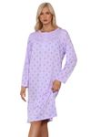 Women Plus Size Nightwear Buttons Floral Print Long Sleeve Nightie M to 6XL Lavender