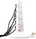 Duronic 10 Way Extension Lead Tower ST10W | 10 Gang Power Strip Cord | Surge & Spike Protector | UK Plug Sockets | WHITE | Electric Multi Plug Adapter | Max. 3000W Capacity | 1.8 Metre Power Cable