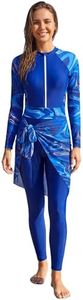 Women's Muslim Swimwear with Matching Cover Up Modest Islamic Arabic Swimsuit Rash Guard Set Long Sleeve Zip Front UPF 50+ Bathing Suits Swimwears Full Coverage Surfing Beachwear 2pcs Royal Blue XL