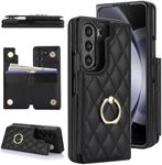 XIMAND for Samsung Galaxy Z Fold 6 Wallet Case with Ring and Credit Card Holder, Cash Slot, Luxurious Diamond Leather Magnetic Clasp Kickstand Heavy Duty Protective Cover.(Black)