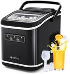 ecozy Countertop Ice Maker, Portable Ice Maker with Self-Cleaning, 9 Bullet Ice Cubes in 6 Mins, 26lbs/24Hrs, Ice Maker Machine with Ice Bags, Handle, Standing Scoop and Basket, Black