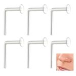 6 Pcs 20g 0.8mm L-Shaped Acrylic Nose Stud Clear Nostril Septum Retainer Jewelry Keeper Rings Small Flexible L Shape Bend Hide Piercing Flat Nose Lip Ear Tongue Hoop For School Daily Work Men Women