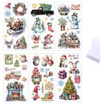 6 Sheets Christmas Rub on Transfers for Craft Furniture, 6 x 12 Inches Vintage Rub on Transfer Stickers, Christmas Tree Cookie Gnomes Snowman Snowflake Furniture Decals for Glass Wood Home Decor