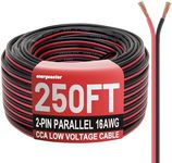 Energeaster Electrical Wire 2 Conductors Red Black Cable Hookup LED Lighting Strips Flexible Wire Outdoor Extension Cord 16 Gauge Copper Clad Aluminum Wire Low Voltage Cable(16AWG 250FT)