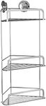 Croydex Stick 'N' Lock Three Tier Corner Shower Caddy - Shower Shelf No Drilling Bathroom Storage Solution with Sticky Pad Easy-Clean 5 Year Rust-Free Guarantee with Chrome Plated Mild Steel