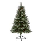 Nearly Natural 5ft. Snowed French Alps Mountain Pine Artificial Christmas Tree with 387 Bendable Branches and Pine Cones