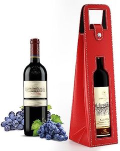 RYDDOY Wine Gift Bag, Reusable Leather Wine Tote Carrier, Single Bottle Champagne Beer Gift Bags Carrier for Birthday, Wedding, Picnic Party, Christmas Gifts (Red)