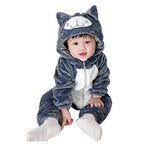 maxToonrain Baby Grey Cat Costume Romper Toddler Boys & Girls Role-Playing Outfit with Zipper Hooded Flannel Cat Onesie Pajamas (18-23 Months)