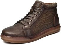 Men's Casual Oxford Sneaker Boots - Embossed Leaf Pattern Leather Upper Mid-Top Chukka Ankle Boot Shoes for Men