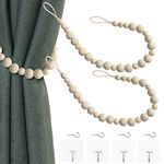 2 Pieces Curtain Tieback Boho Curtain Tiebacks Curtain Holdbacks for Wall Farmhouse Curtain Tiebacks Window Treatment Drape Tie Back with Hooks（Wood Color）