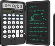 NEWYES Basic Calculator Upgraded with 6.5 Inch Writing Pad,Erasable LCD Writing Tablet with 12-Digit Pocket Standard Calculator 2 in 1 Function Rechargeable Portable for Office School (Black)