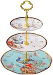 ACMLIFE 3-Tier Afternoon Tea Stand Porcelain Serving Stand Cupcake Stand Vintage Floral 3-Tier Tray Stand Light Blue Bone China Cake Stand for Tea Parties and Dessert Displays (Blue3)