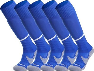 APTESOL Knee High Soccer Socks (1/3/5 Pack) Team Sport OTC Cushion Socks for Kids Youth Adult, 5-pair Blue-b, Medium