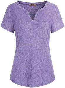 Miusey Summer Short Sleeve Tops for Women Tunic Tops to wear with Leggings Womens V Neck Yoga Shirts Curved Hem Henley T Shirt Blouses Tops M Purple