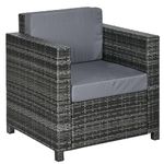 Outsunny Patio Rattan Single Sofa, Outdoor Wicker Armchair with Cushions for Garden, Balcony, Porch, Grey