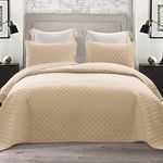 BSB HOME® 100% Cotton Ultrasonic 280 Tc Solid King Size Quilted Bed Cover/Bedsheet with 2 Pillow Case, (Luxurious, Beige or Camle, 90X100 Inches, 254X228 cm)