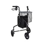 DAYS Lightweight Aluminum Folding 3 Wheel Tri Walker with Lockable Brakes, Adjustable Height, Limited Mobility Aid, Quartz with Bag, Basket and Tray