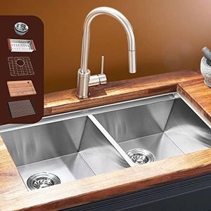 Simplus 304 Stainless Steel Kitchen Workstation Sink 82x45CM Laundry Undermount Double Bowl Handmade Bar Sinks Basin Set Silver