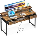 ODK Computer Desk Study Table, 55 Inch Office Desk with Drawers and Keyboard Tray, Work Desk with Monitor Stand and Power Outlets, Writing Desk with Storage for Home Office, Rustic Brown