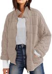 Wefebi Womens Dolman Quilted Lightweight Jackets Full-zip Stand Collar Loose Warm Winter Outwears with Pockets(Khaki-M)