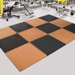 SIGNATRON Exercise Mat Puzzle Gym Mat Interlocking Foam Mats EVA Foam Floor Tiles with Protective Flooring for Gym Equipment Workouts, 12mm Thick (Brown - Black 12mm, 12 Tiles - 48 Square Feet)