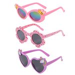 Hifot 3 Pieces Kids Sunglasses Round Flower Glasses UV Protection Unicorn Sunglasses for Toddler Girls Boys Age 1-4