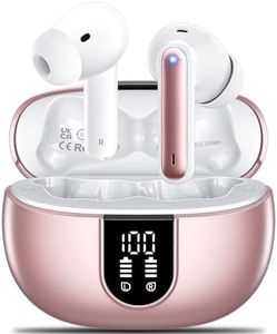 Ecouteurs Bluetooth sans Fil,AOVOCE Ecouteurs Bluetooth 5.3 avec Écran LED 42H Durée Lecture Hi-FI Son Stéréo Réduction de Bruit ENC 4 Mic Contrôle Tactile IPX7 Étanche Écouteur pour iOS Android Rose
