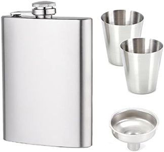 Hip Flask with Funnel and 2 Cups, PIVHWIR Flask for Liquor, 8 Oz Leak Proof 18/8 Stainless Steel Hip Flask for Alcohol, Whiskey, Drinks, Rum, Vodka