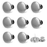 8 Sets Button Pins for Jeans - 17MM/0.67Inch Silver Glossy Adjustable Jean Button Pins Metal Clips Snap Tack for Extending or Reducing Any Pants Waist/Bag Clothes Hat Decor KH040G