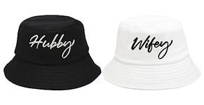 Enodtter Mr and Mrs Bucket Hats, Hubby Wifey (Black & White), One Size