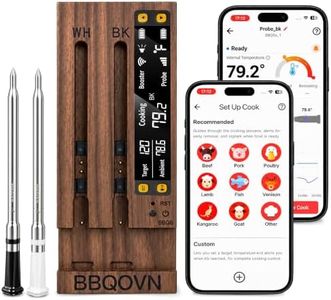 BBQOVN (Luxury Walnut Wood) WiFi Sub-1G Wireless Meat Thermometer Unlimited Range 7 NIST Certified Sensors with Ambient Temp 2 Temp Monitoring Ways Digital Smart Base and App for Smoker, Grill, Oven