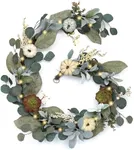 Valery Madelyn Fall Eucalyptus Leaves Garland for Mantle, 6ft Pumpkin Garland with Light Succulent for Thanksgiving Table Centerpiece, Outdoor Fall Decorations for Home Mantle Fireplace Autumn Decor