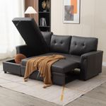 Panana 3 Seater Universal Sofa Bed Corner - Linen or Black Leather-Like Fabric Sofa Bed with Storage & Reversible Chaise (Black Leather-Like Fabric)