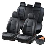 Coverado Car Seat Covers Full Set, 5 Piece Car Seat Protector with Removable Headrest, Nappa Leather Breathable Front Back Rear Seat Cushion Universal Fit for Truck Automotive Most of Cars Black