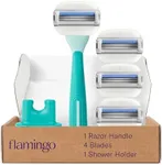 Flamingo Moisture Plus Women's Razor Set - Razor Handle, 4 Blade Refills, Shower Holder - Seafoam