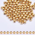 300pcs 18K Gold Filled Tiny Small Round Spacer Beads,Bracelet Beads,Ball Spacer Beads for DIY Bracelet Jewelry Necklace Bulk Making Supply (4MM)