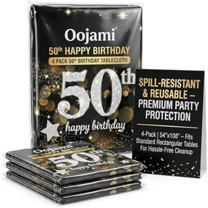 Oojami 4 Pack 50th Birthday Table Cover Tablecloth Party Supplies