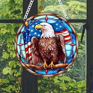 WOHAHA Eagle Flag Stained Acrylic Window Hanging Panels Indoor Outdoor Round Windows Hanger Kitchen Bedroom Garden Wall Art Decor Gifts for Women Mom Grandma Teacher