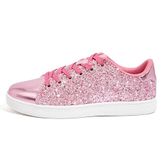 LUCKY STEP Glitter Sneakers Lace up | Fashion Sneakers | Sparkly Shoes for Women (Hot Pink,9 B(M) US)