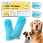 PawsOnly | Dog Finger Toothbrush 2-Pack with Storage Cases | 360° Soft Silicone Bristles | Reusable, Gentle Plaque & Tartar Removing Tooth Brush for All Dog Sizes (Blue)