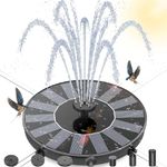 AMZtime 1.5W Solar Bird Bath Fountain with 6 Nozzles, Solar Fountain Pump with Brackets, Solar Powered Floating Water Fountain Pump for Bird Bath, Ponds, Garden, Fish Tank and Outdoor