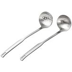 Buyer Star 2 PCS 304(18/10) Stainless Steel Silver Long Handle Soup Ladle Colander Skimmer Strainer Ladle,12inch