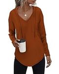 RIROW Womens Hoodie Pullover Long Sleeve Tops Women V Neck Knit Sweatshirt Plus Size 2023 New Caramel 3X